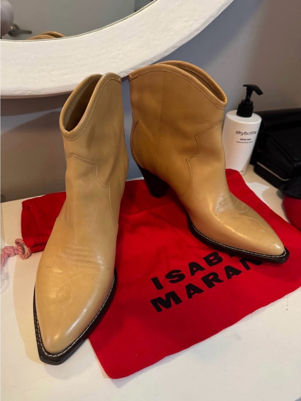 Isabel Marant Beige Tan Leather Western-Style Ankle Boots